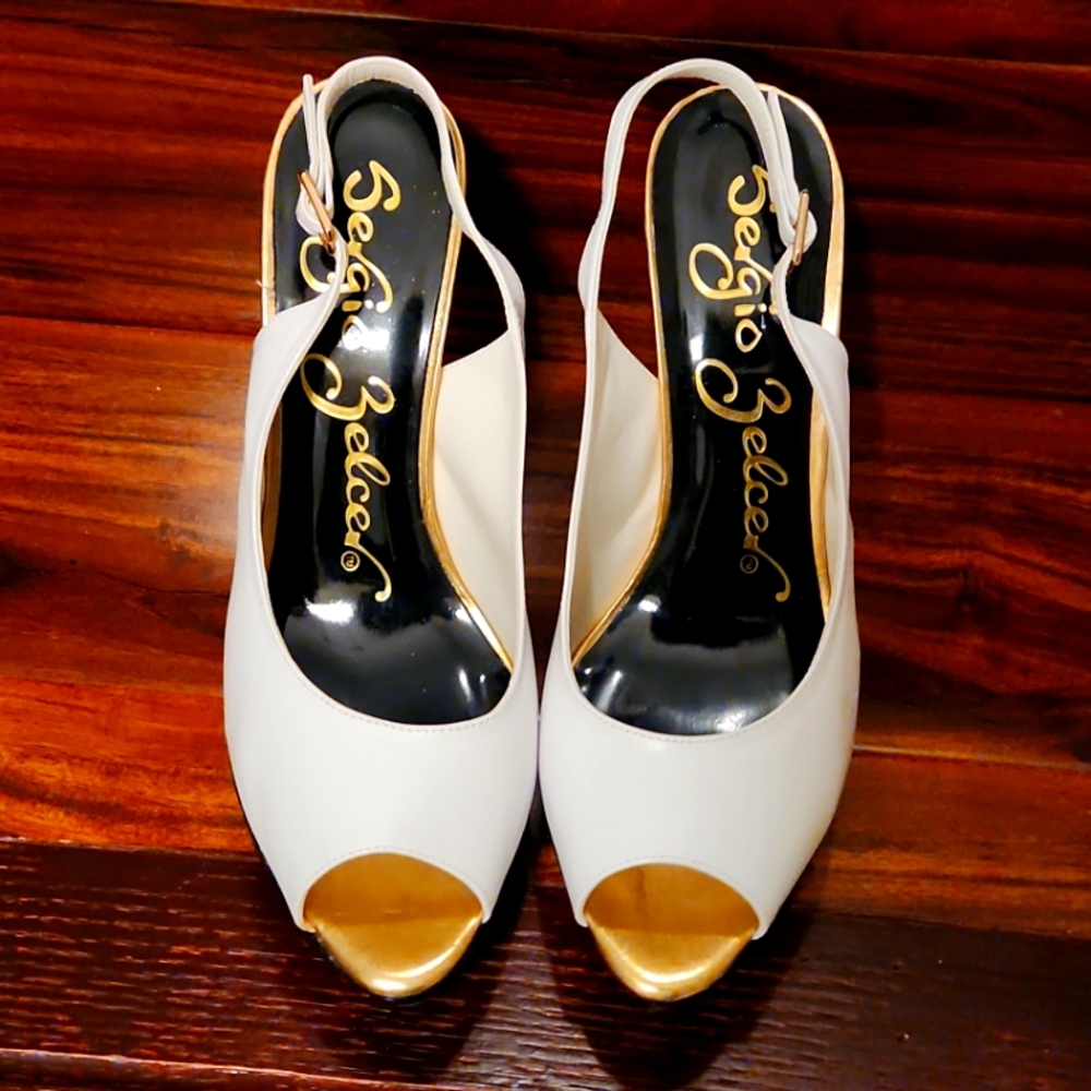 Sergio Zelcer Weck Stilleto White Black Sling shoes 9